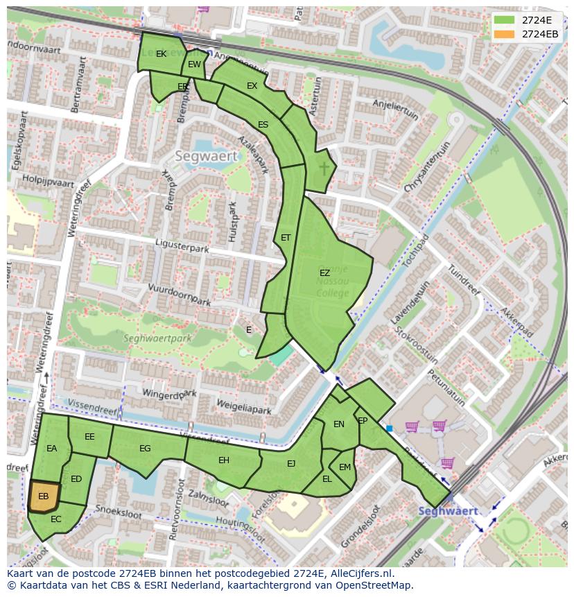 Afbeelding van het postcodegebied 2724 EB op de kaart.