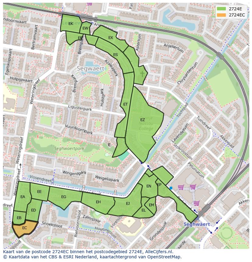 Afbeelding van het postcodegebied 2724 EC op de kaart.
