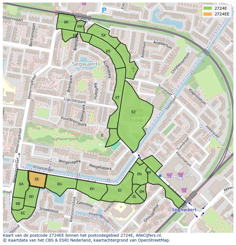 Afbeelding van het postcodegebied 2724 EE op de kaart.
