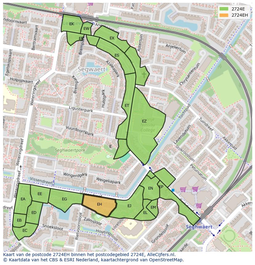Afbeelding van het postcodegebied 2724 EH op de kaart.