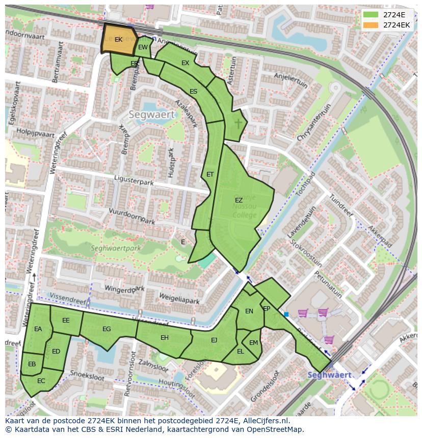 Afbeelding van het postcodegebied 2724 EK op de kaart.