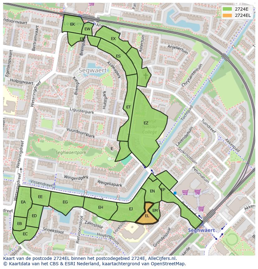 Afbeelding van het postcodegebied 2724 EL op de kaart.