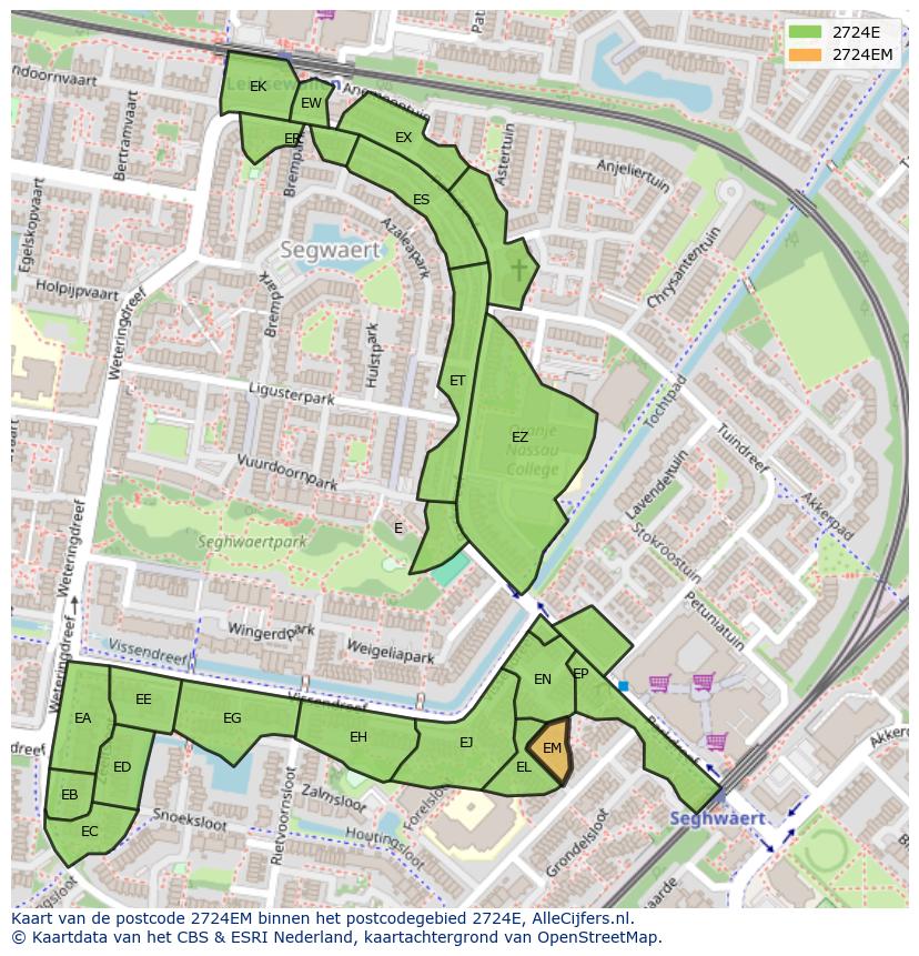 Afbeelding van het postcodegebied 2724 EM op de kaart.