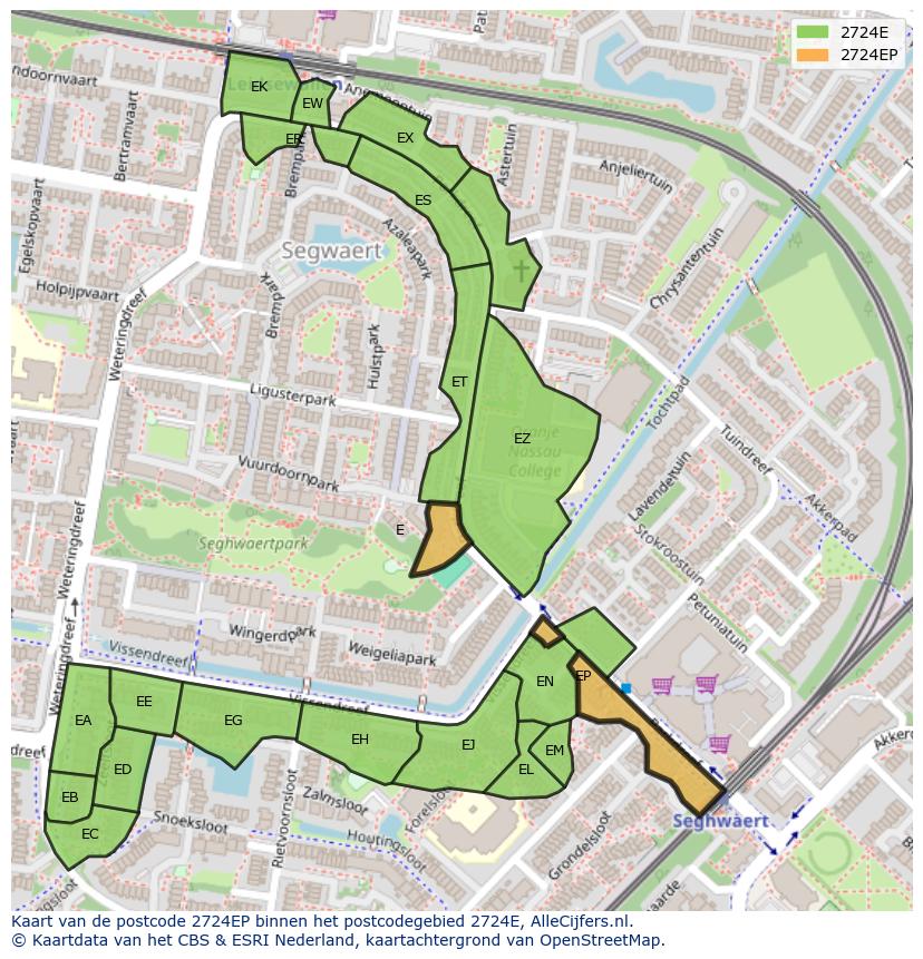 Afbeelding van het postcodegebied 2724 EP op de kaart.
