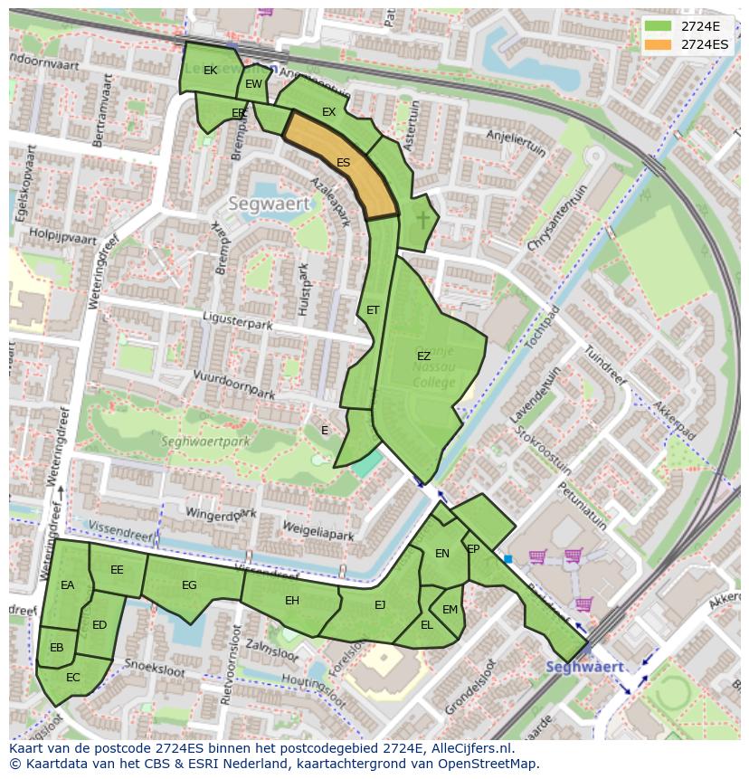 Afbeelding van het postcodegebied 2724 ES op de kaart.