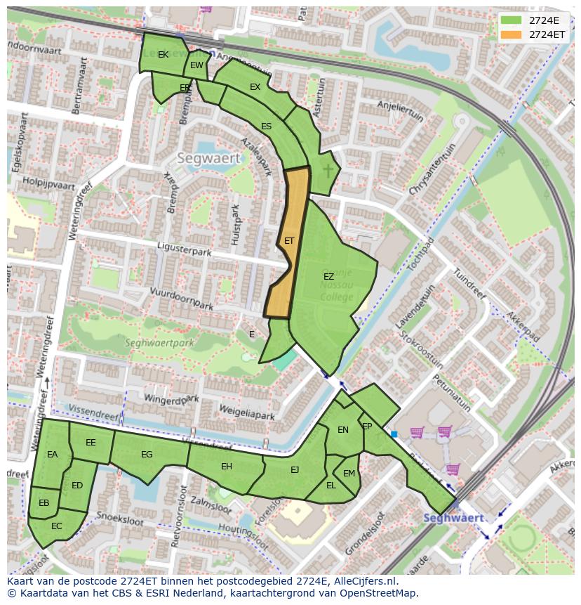 Afbeelding van het postcodegebied 2724 ET op de kaart.