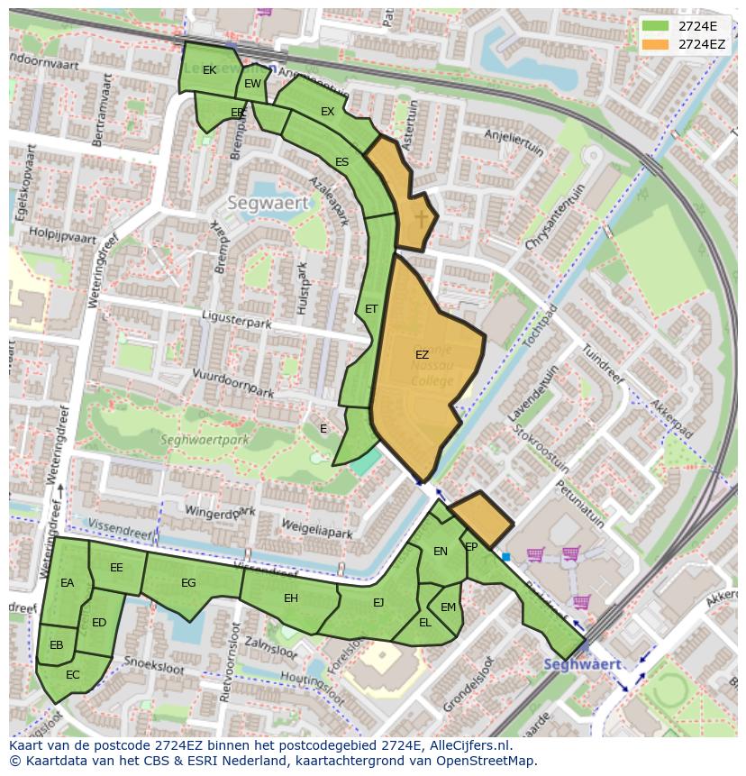 Afbeelding van het postcodegebied 2724 EZ op de kaart.