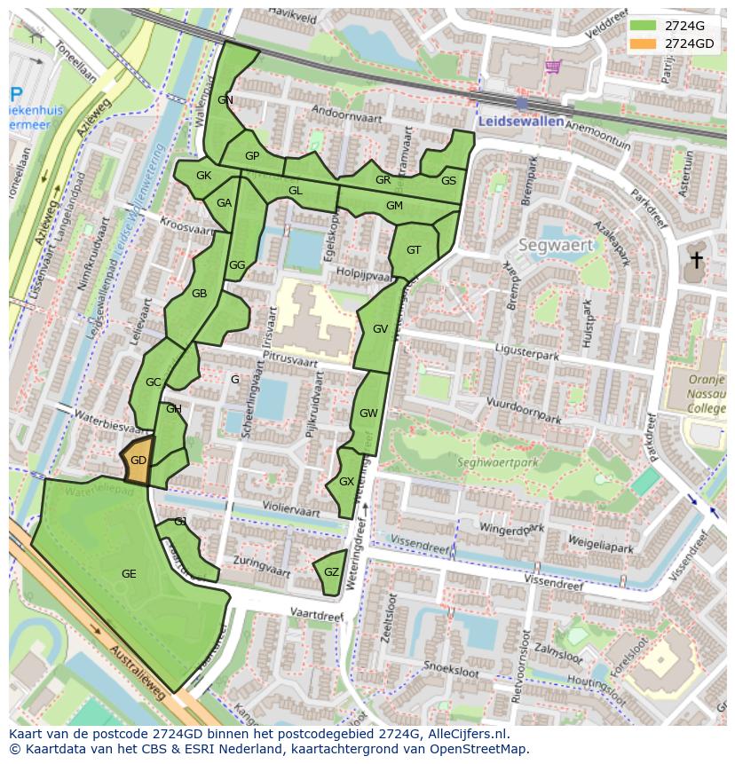 Afbeelding van het postcodegebied 2724 GD op de kaart.
