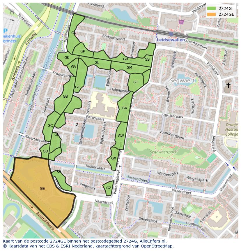 Afbeelding van het postcodegebied 2724 GE op de kaart.