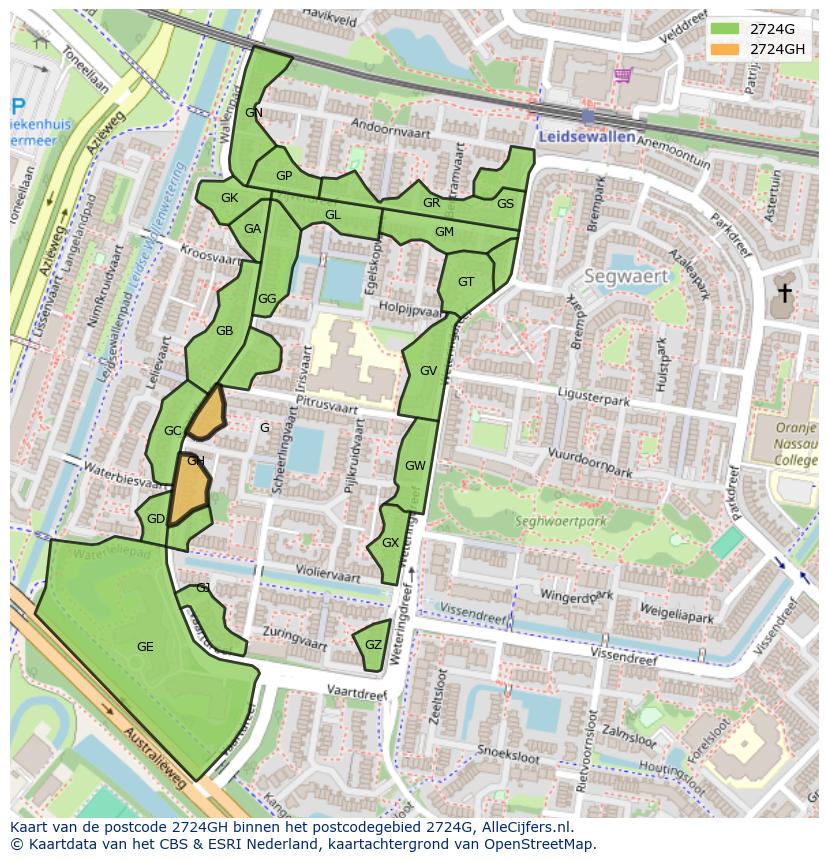 Afbeelding van het postcodegebied 2724 GH op de kaart.