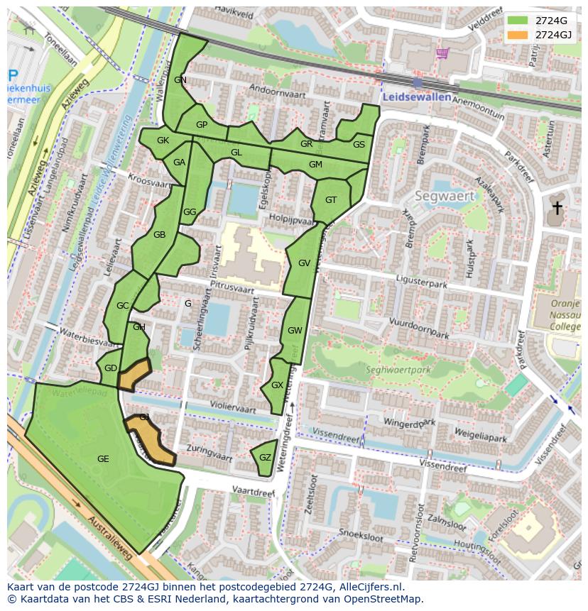 Afbeelding van het postcodegebied 2724 GJ op de kaart.