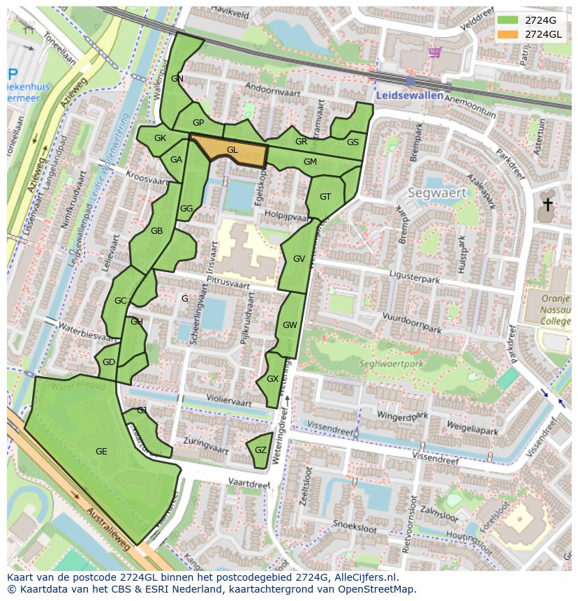 Afbeelding van het postcodegebied 2724 GL op de kaart.