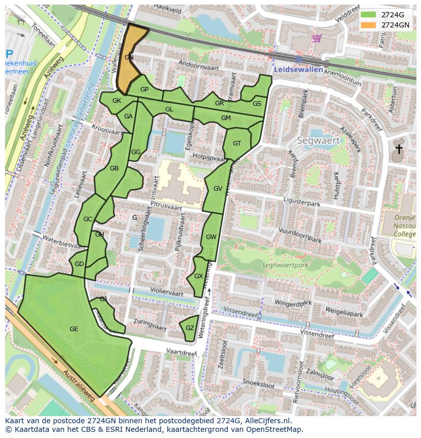 Afbeelding van het postcodegebied 2724 GN op de kaart.