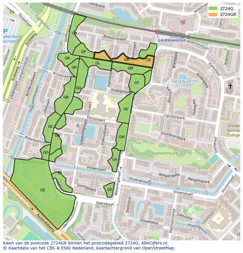 Afbeelding van het postcodegebied 2724 GR op de kaart.