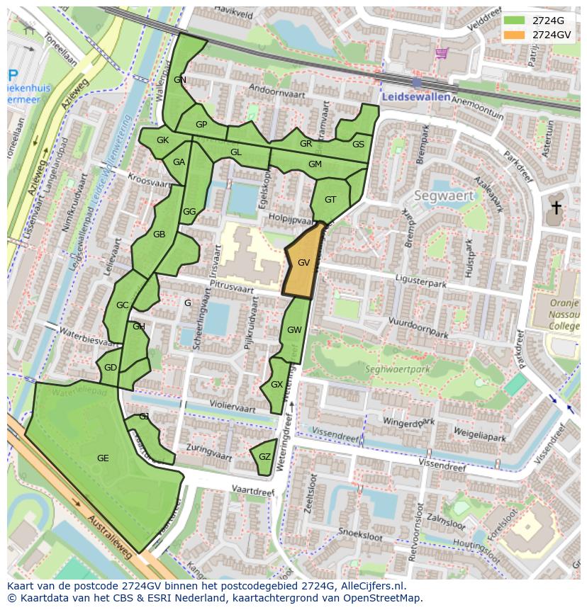 Afbeelding van het postcodegebied 2724 GV op de kaart.