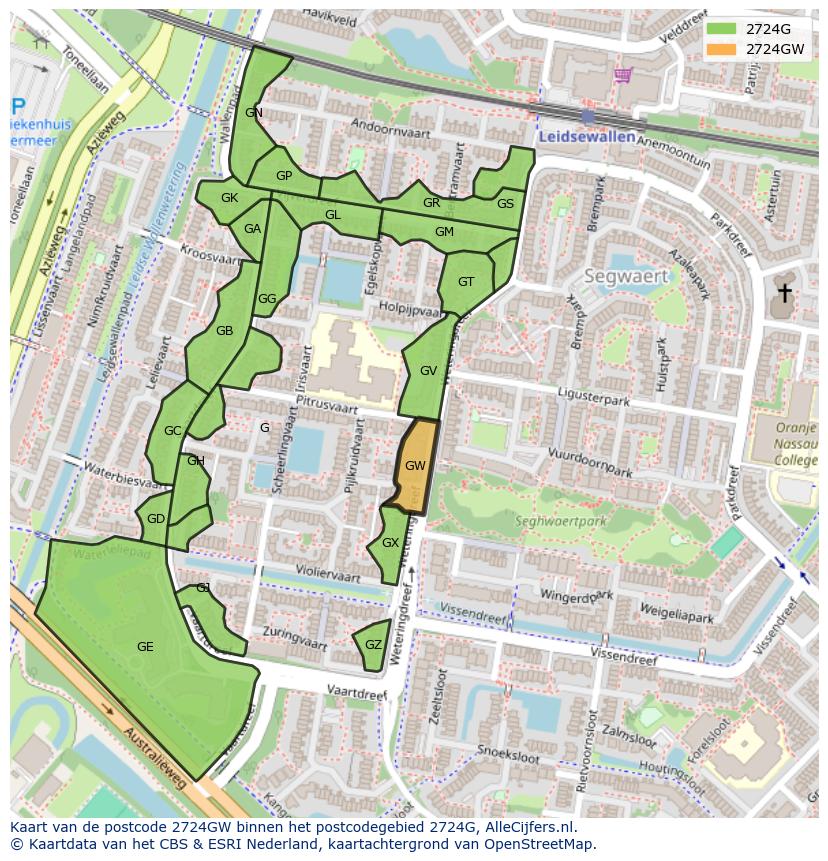 Afbeelding van het postcodegebied 2724 GW op de kaart.