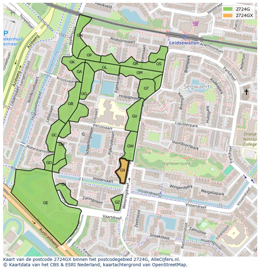Afbeelding van het postcodegebied 2724 GX op de kaart.
