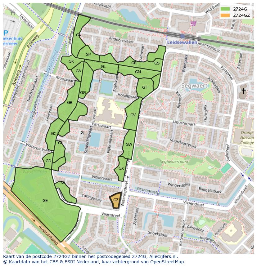 Afbeelding van het postcodegebied 2724 GZ op de kaart.