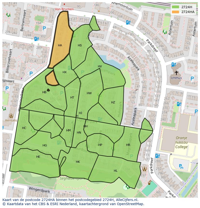 Afbeelding van het postcodegebied 2724 HA op de kaart.