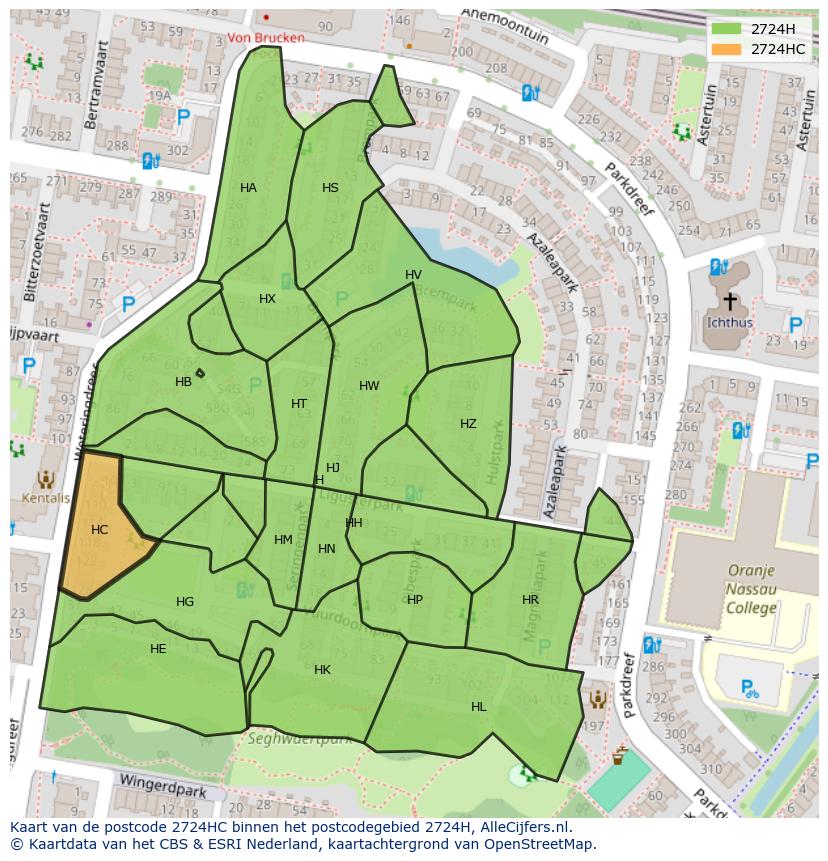 Afbeelding van het postcodegebied 2724 HC op de kaart.