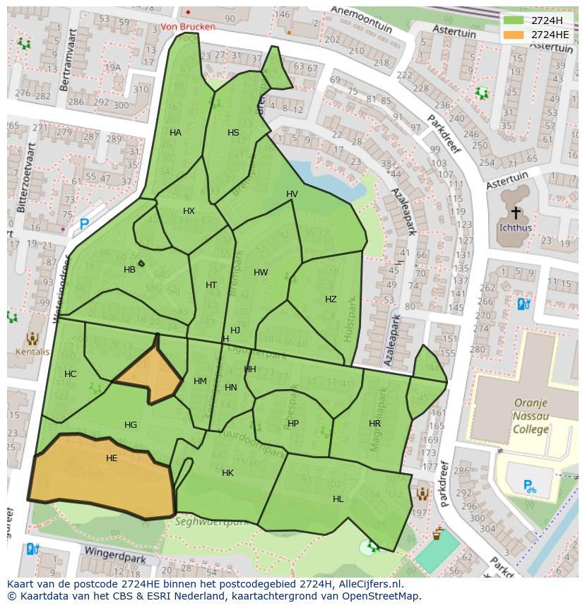 Afbeelding van het postcodegebied 2724 HE op de kaart.