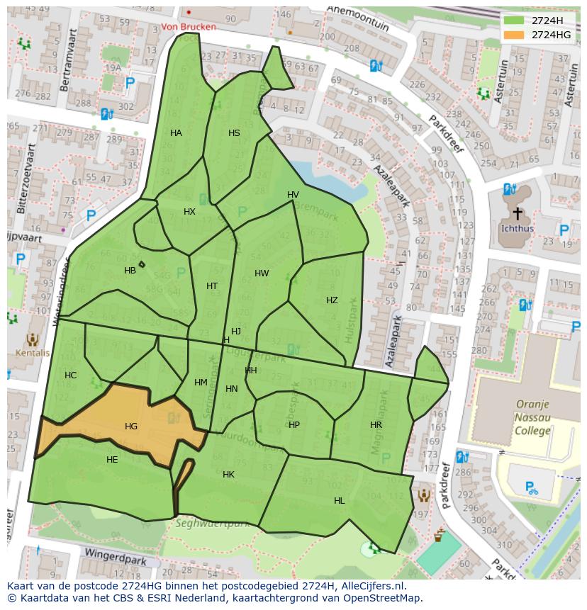 Afbeelding van het postcodegebied 2724 HG op de kaart.