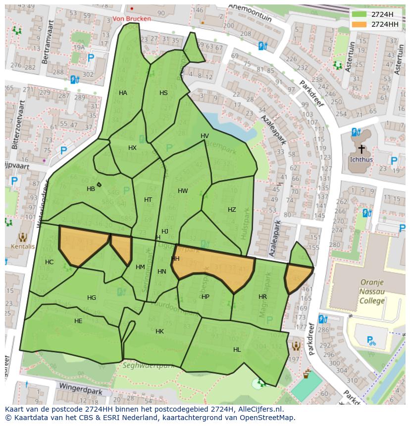 Afbeelding van het postcodegebied 2724 HH op de kaart.