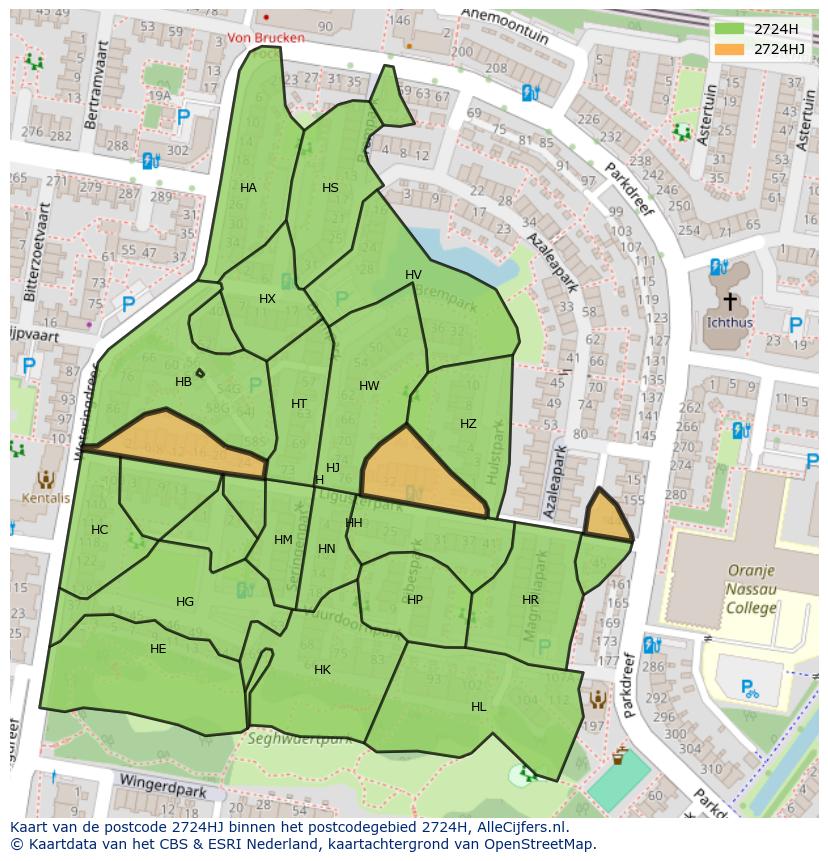 Afbeelding van het postcodegebied 2724 HJ op de kaart.