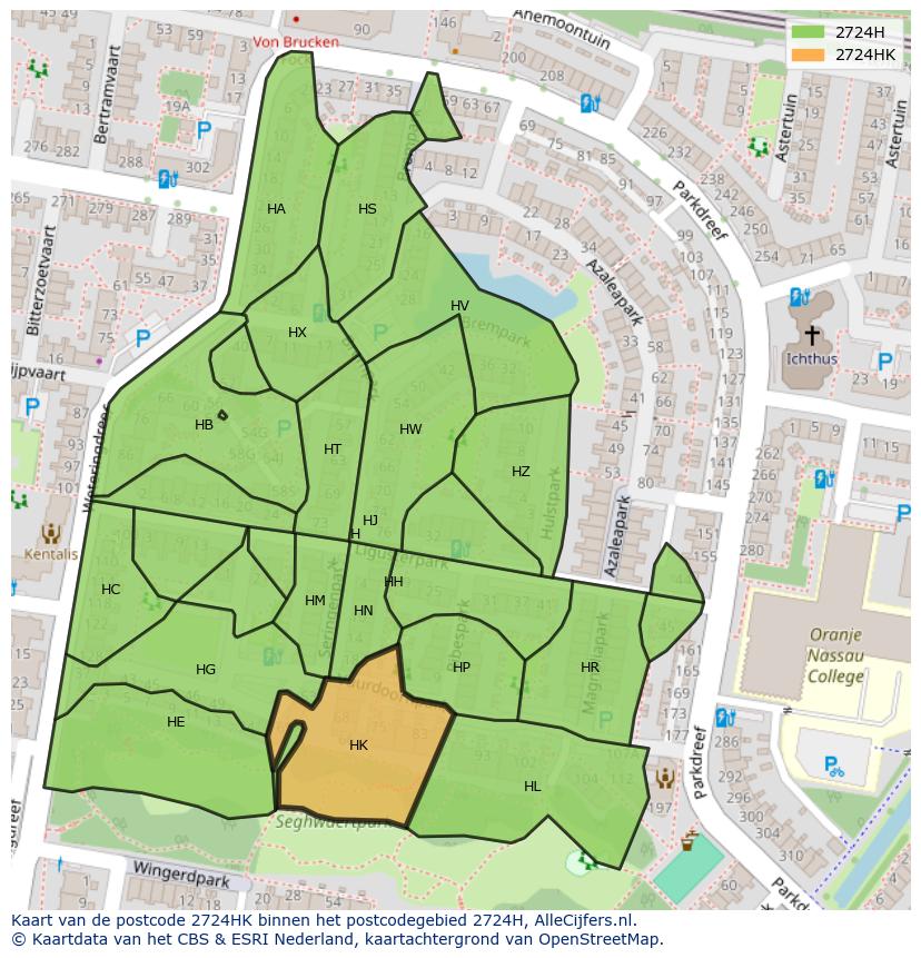 Afbeelding van het postcodegebied 2724 HK op de kaart.