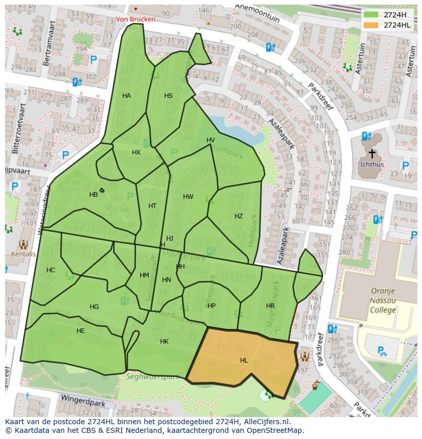 Afbeelding van het postcodegebied 2724 HL op de kaart.