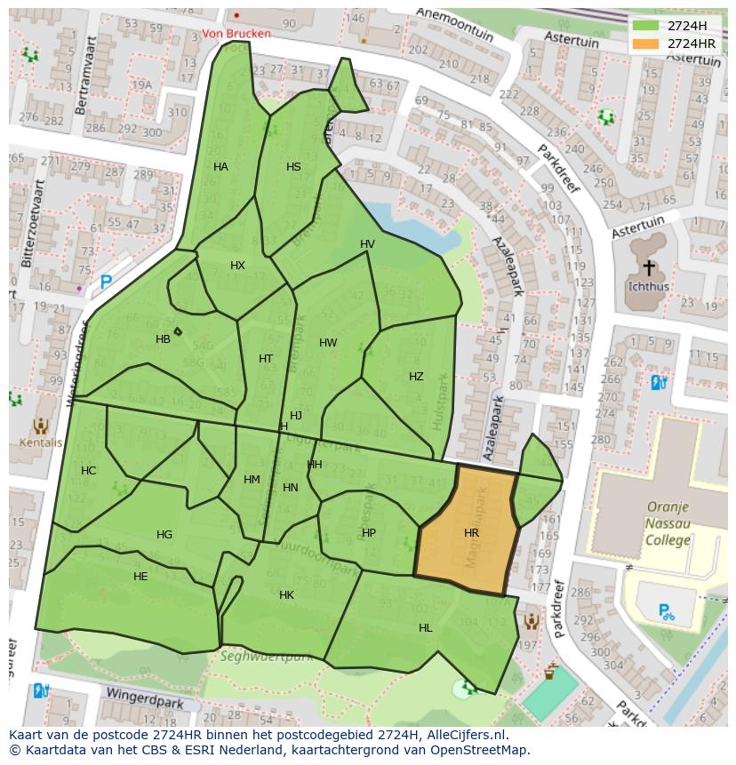 Afbeelding van het postcodegebied 2724 HR op de kaart.