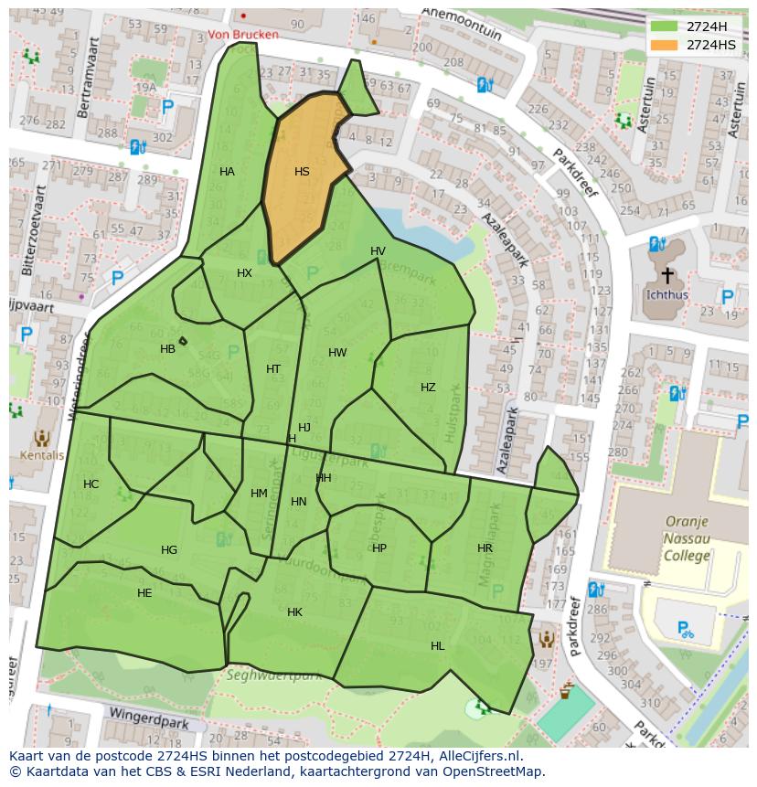 Afbeelding van het postcodegebied 2724 HS op de kaart.