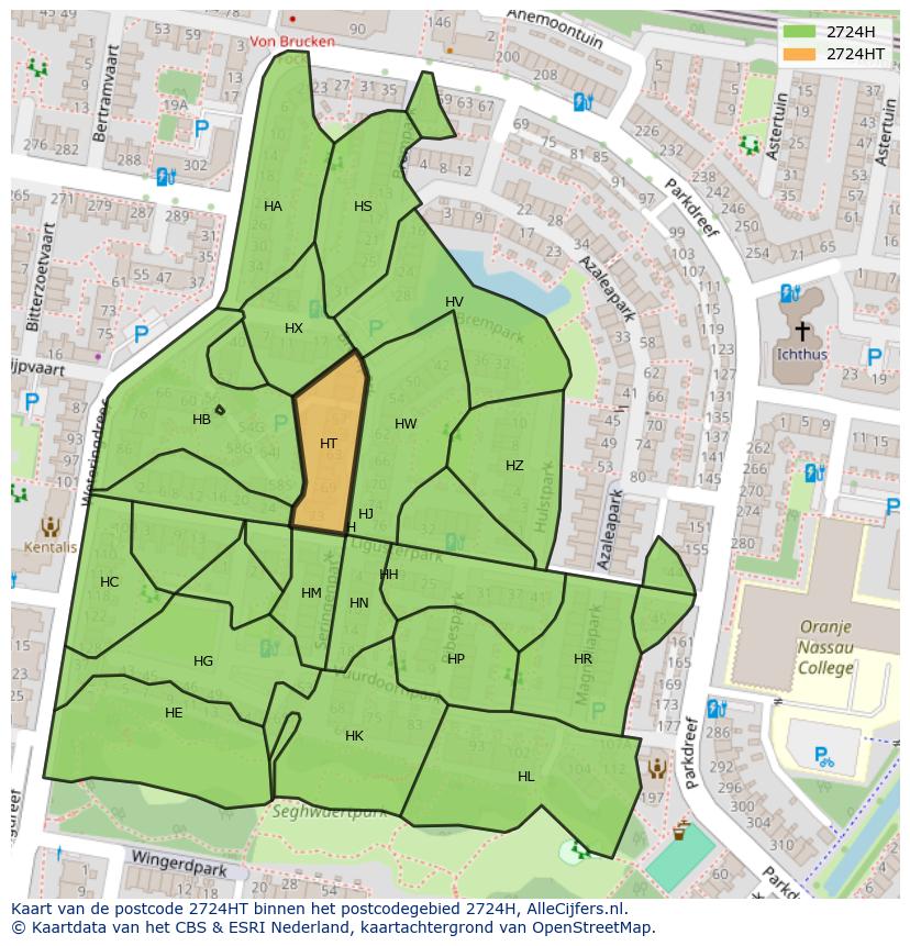 Afbeelding van het postcodegebied 2724 HT op de kaart.