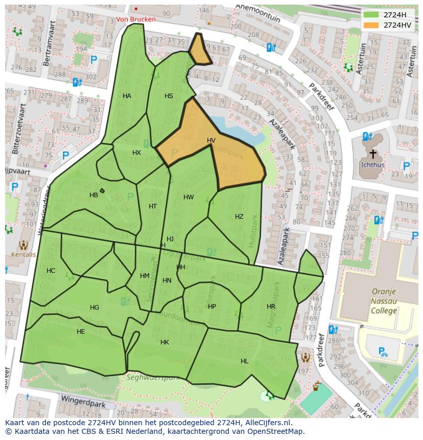 Afbeelding van het postcodegebied 2724 HV op de kaart.