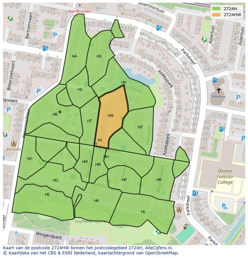 Afbeelding van het postcodegebied 2724 HW op de kaart.