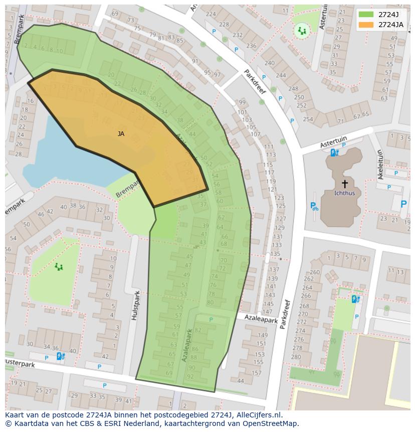 Afbeelding van het postcodegebied 2724 JA op de kaart.