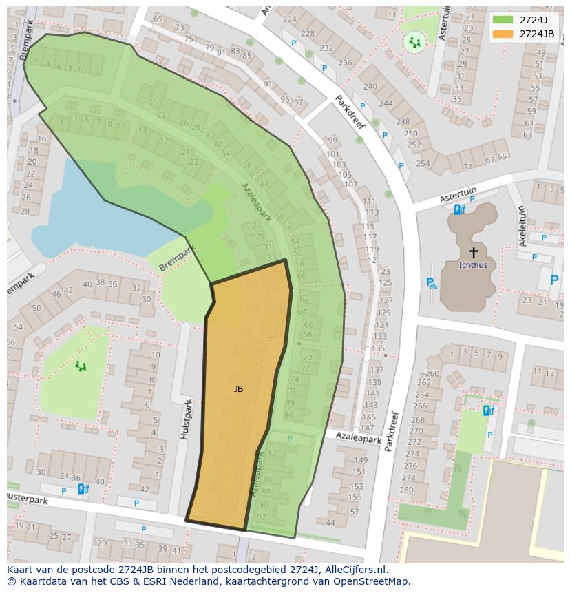 Afbeelding van het postcodegebied 2724 JB op de kaart.