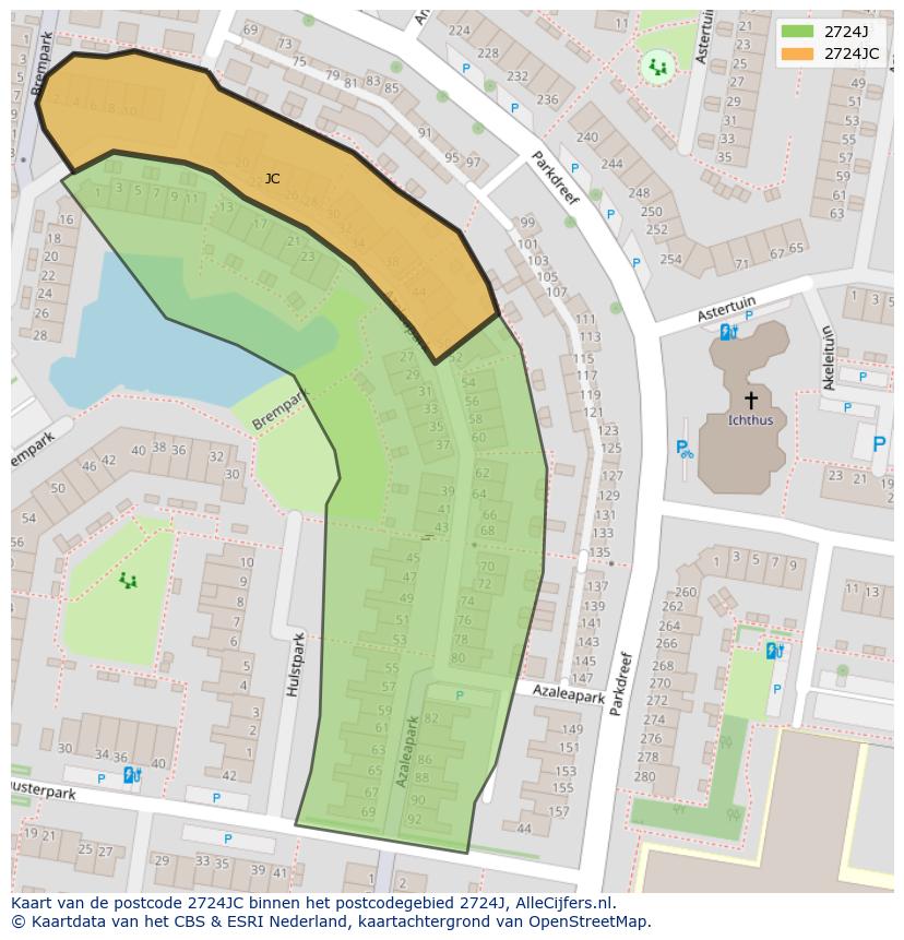 Afbeelding van het postcodegebied 2724 JC op de kaart.