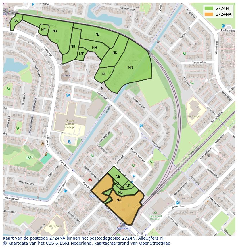 Afbeelding van het postcodegebied 2724 NA op de kaart.