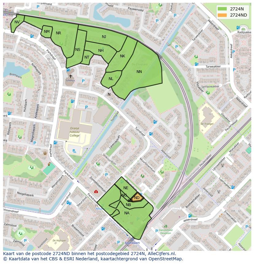 Afbeelding van het postcodegebied 2724 ND op de kaart.