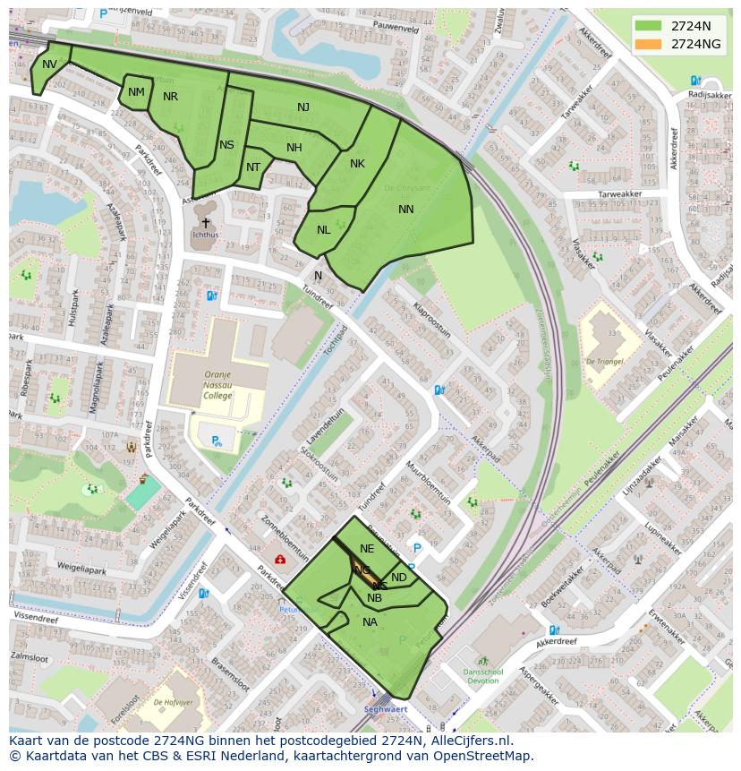 Afbeelding van het postcodegebied 2724 NG op de kaart.