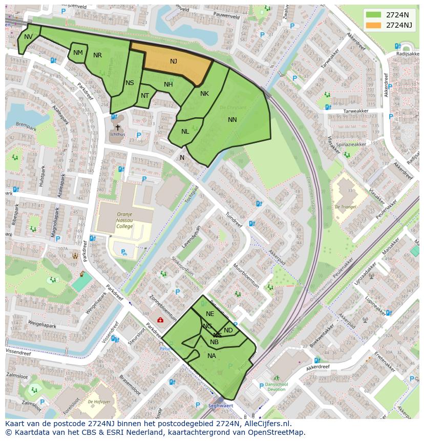 Afbeelding van het postcodegebied 2724 NJ op de kaart.