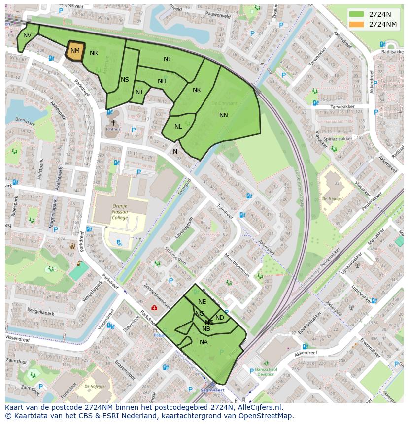 Afbeelding van het postcodegebied 2724 NM op de kaart.
