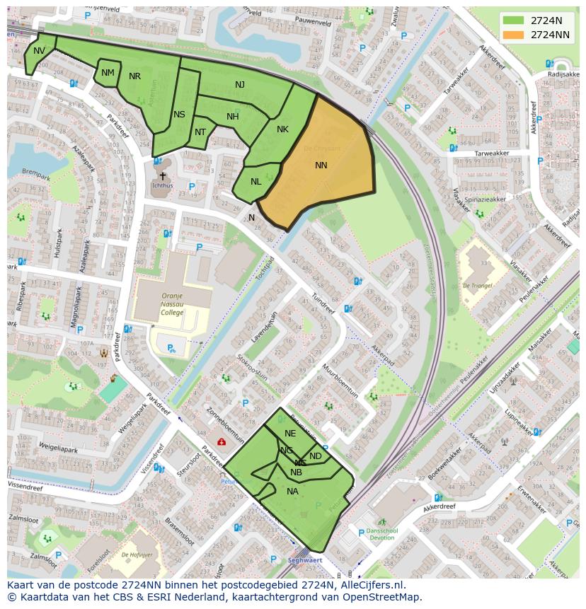Afbeelding van het postcodegebied 2724 NN op de kaart.