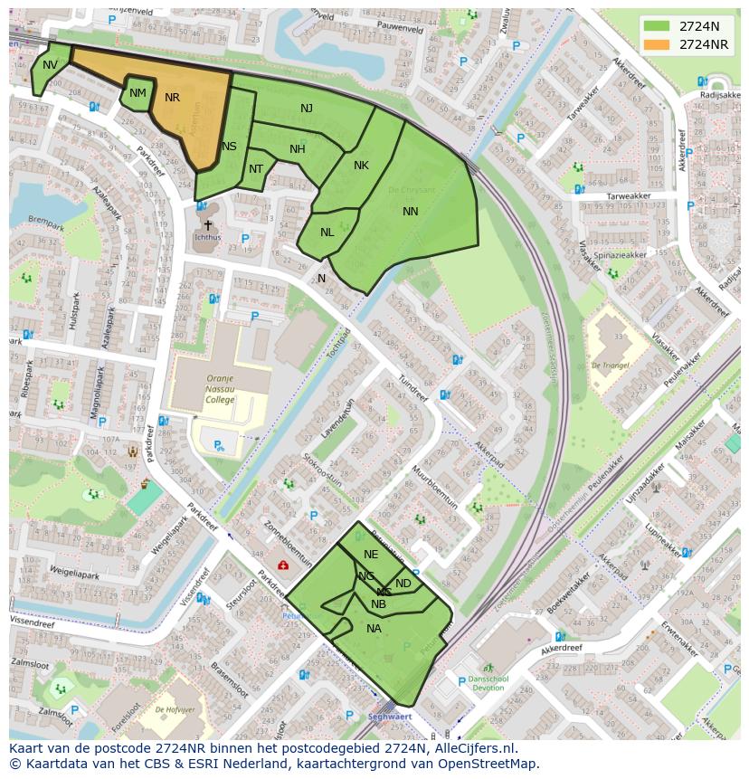 Afbeelding van het postcodegebied 2724 NR op de kaart.