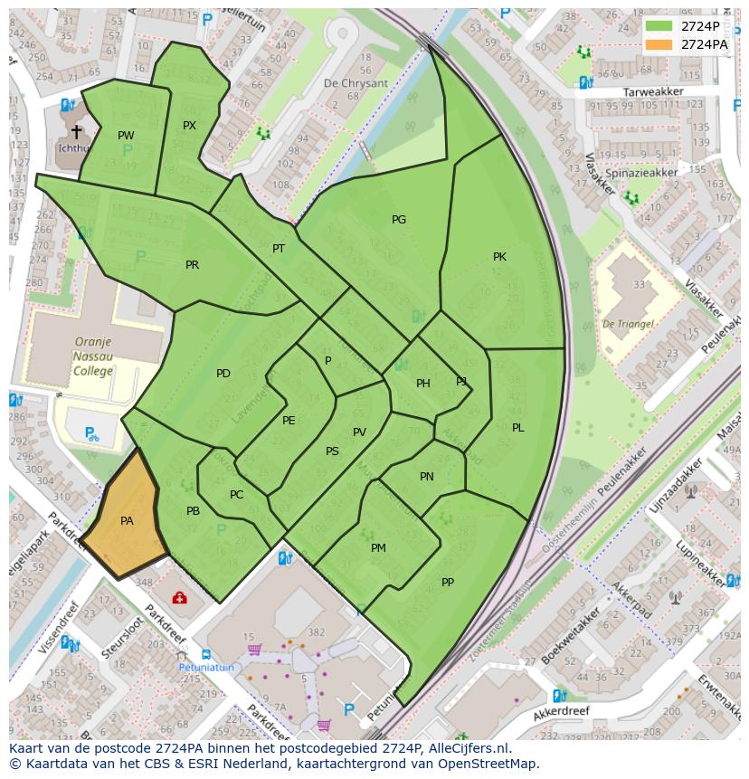 Afbeelding van het postcodegebied 2724 PA op de kaart.