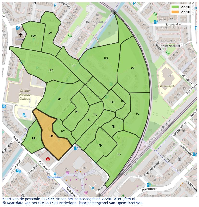 Afbeelding van het postcodegebied 2724 PB op de kaart.