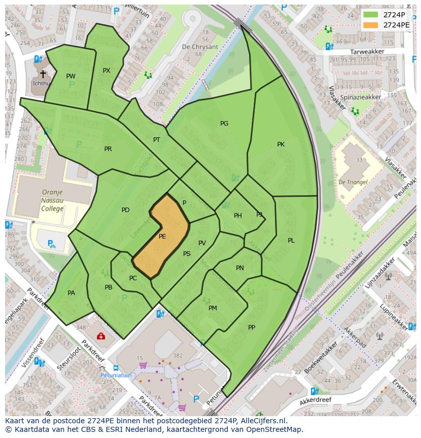 Afbeelding van het postcodegebied 2724 PE op de kaart.