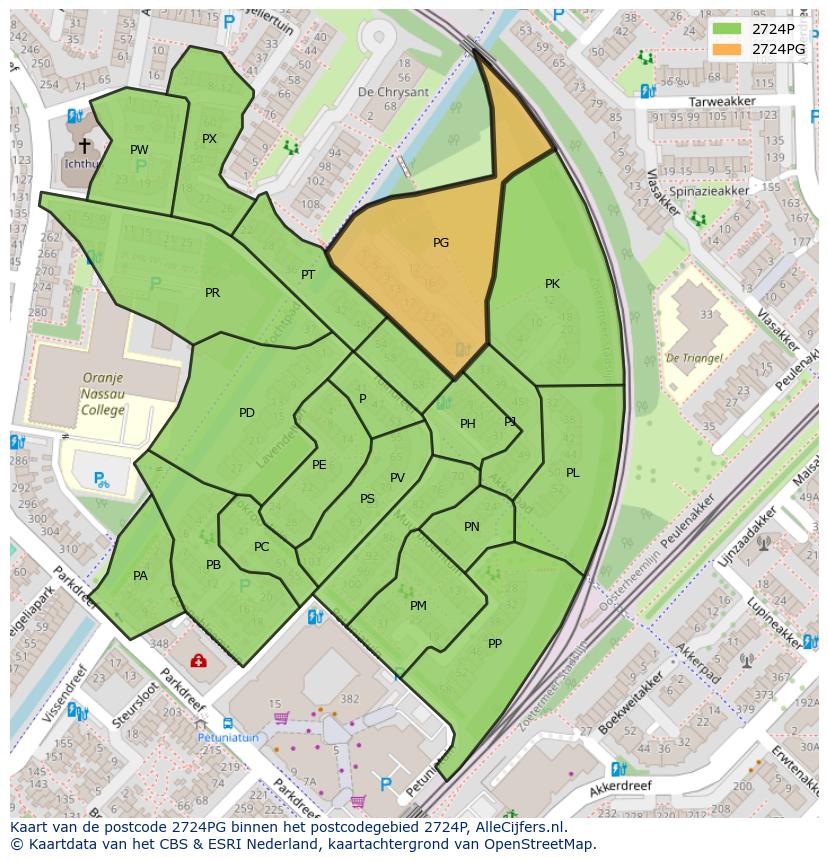 Afbeelding van het postcodegebied 2724 PG op de kaart.