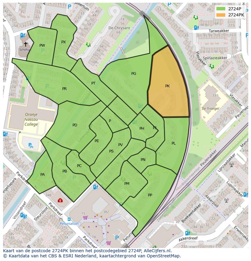 Afbeelding van het postcodegebied 2724 PK op de kaart.
